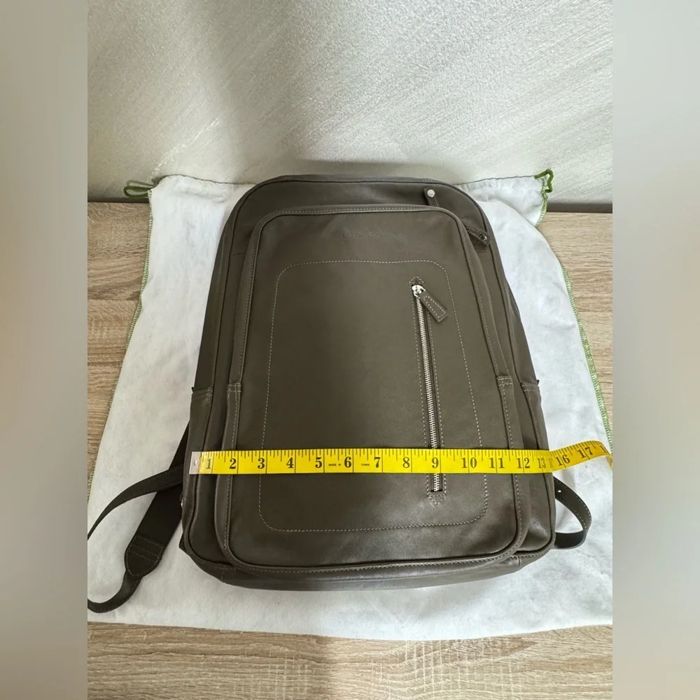 Longchamp Army Green Leather Backpack